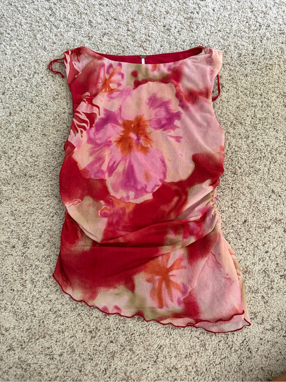 Free People Red Pink Floral Sleeveless Camisole